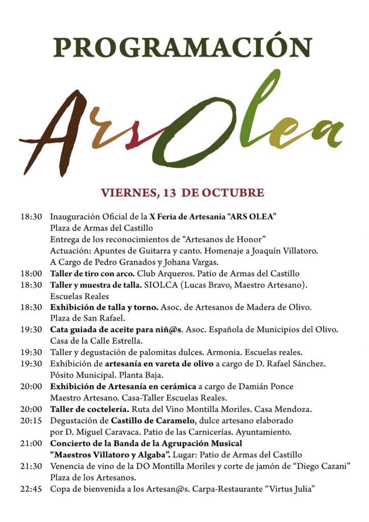 programa X edición de la feria Artesanal ‘Ars Olea’ viernes 13 de octubre