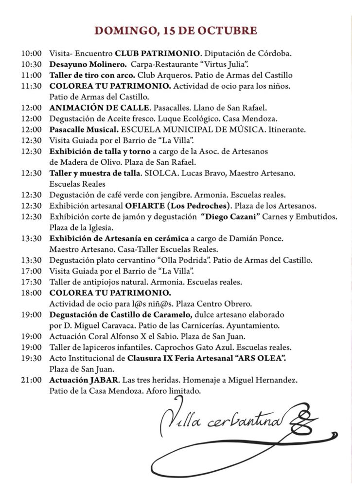 programa X edición de la feria Artesanal ‘Ars Olea’ Domingo 15 de octubre